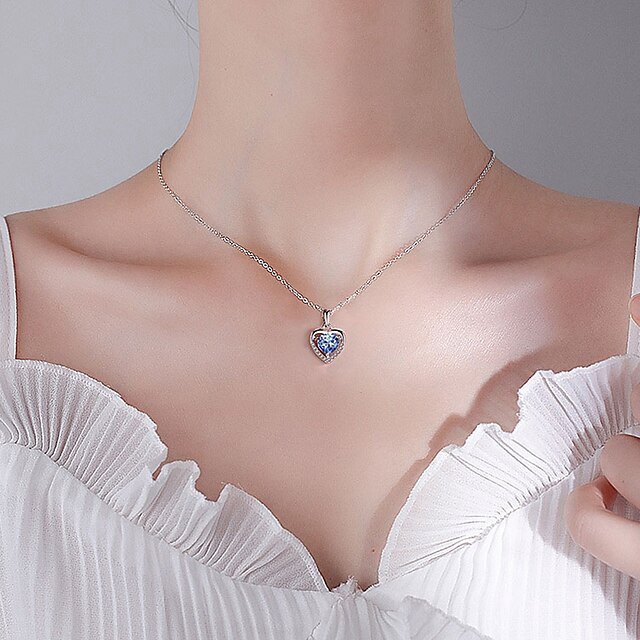 Pendant Necklace Rhinestones Blue Copper Women's Vintage Fashion Artistic Geometrical Heart Heart Shape Necklace For Street Daily Holiday