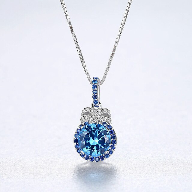 Necklace Clear Synthetic Diamond Blue Copper Women's Simple Elegant Classic Luminous Wedding Geometric Necklace For Wedding Engagement