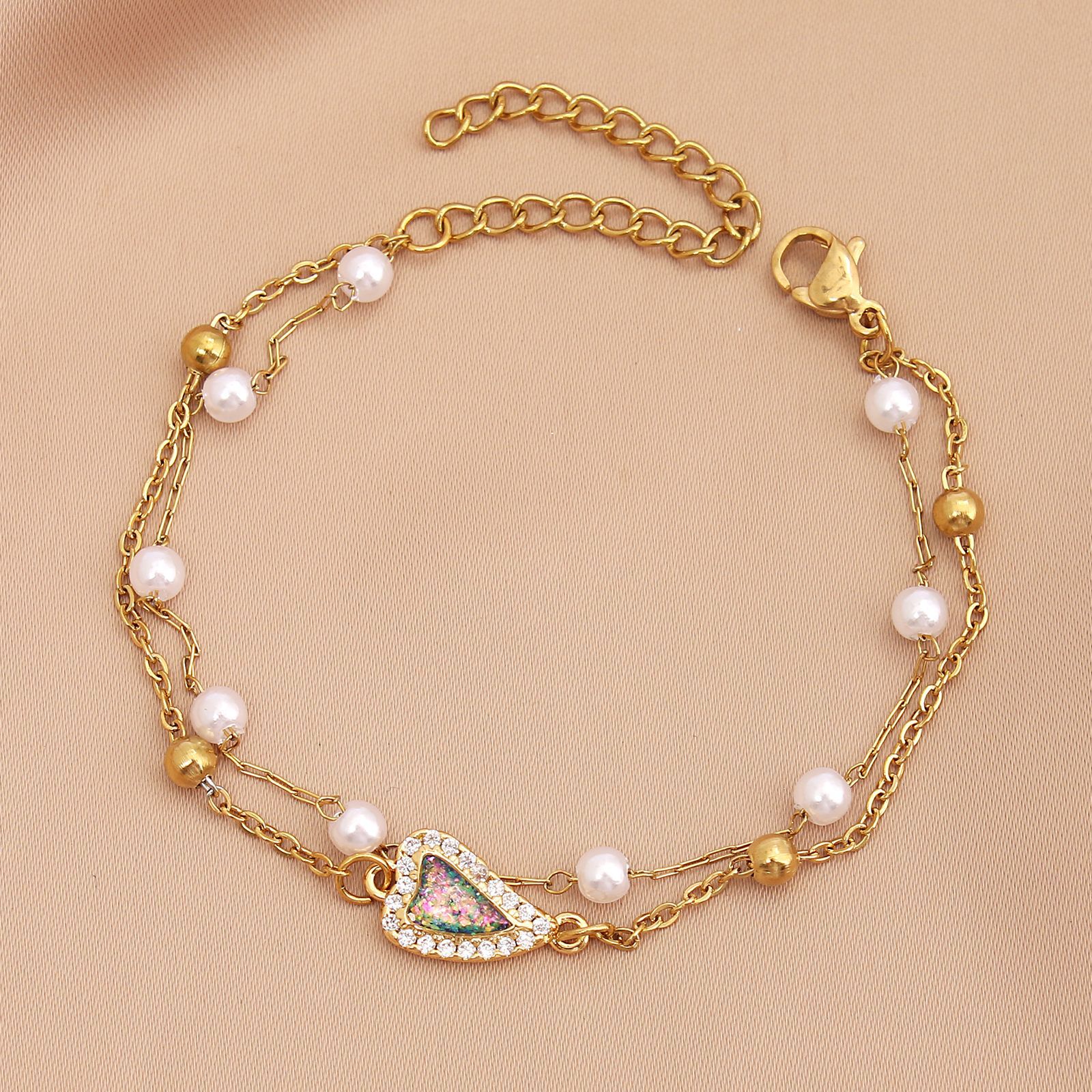 Wholesale Vacation Heart Shape Stainless Steel Inlay Zircon Bracelets